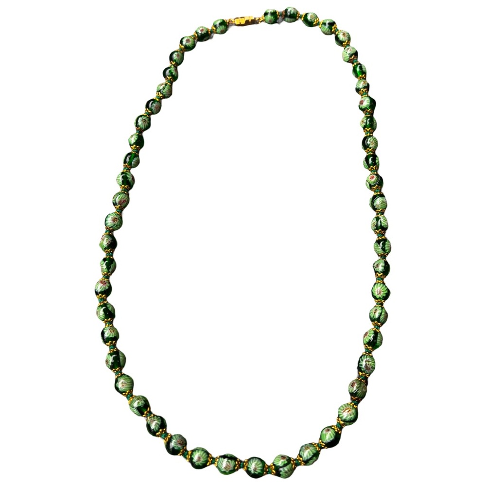 Vintage Millefiori  Elegant Green Beaded Necklace